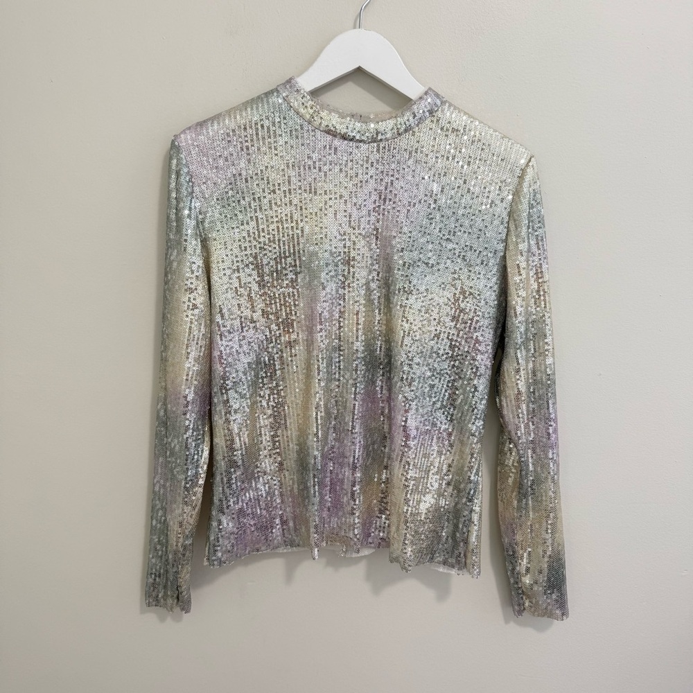 Rachel Zoe Silver Multi Color Sequin Top